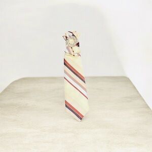 The Men's Store Striped Necktie with Pearl Brooch